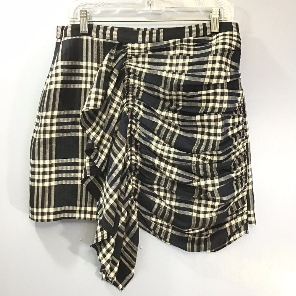 Zara Woman Navy Blue and White Plaid Mini Skirt
